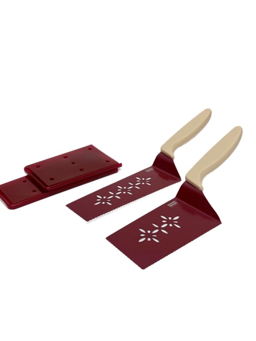 Kuhn Rikon Slice & Serve Knives Set of 2 with Sheaths K65363 NEW BRICK/SAND